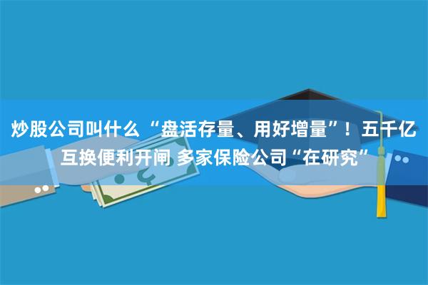 炒股公司叫什么 “盘活存量、用好增量”！五千亿互换便利开闸 多家保险公司“在研究”